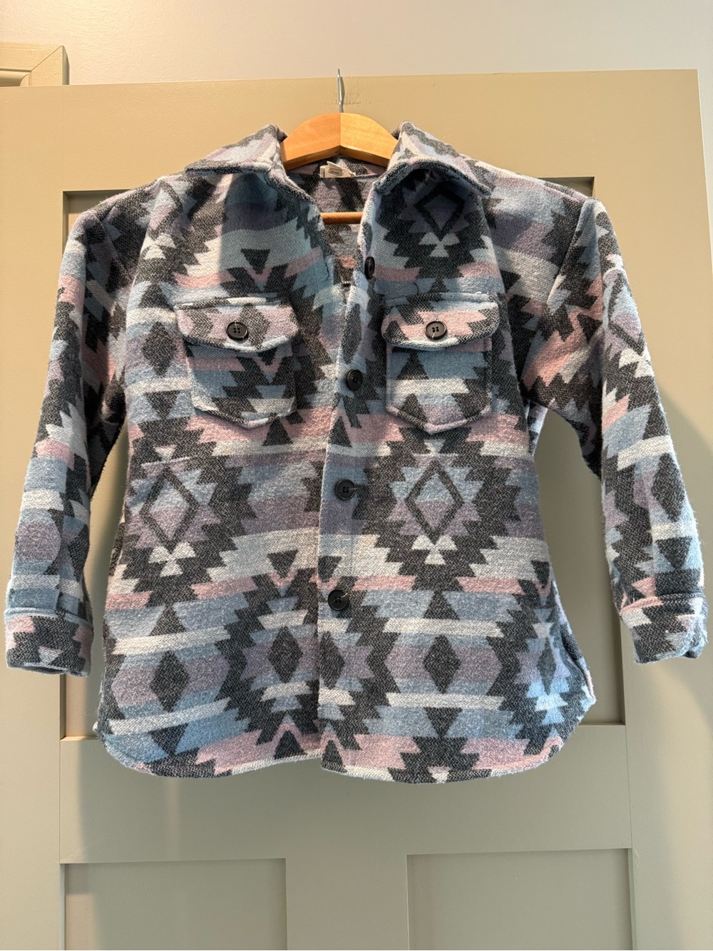 12 Pm By Mon Ami Aztec Jacket in Gray Blue & Pink
